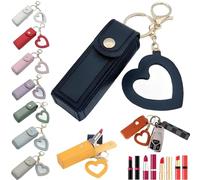 2-In-1 Lip Oil Keychain,Lipstick Holders Keychains with Mirror,Potable PU Leather Lipstick Holder Keychains