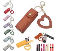 2-In-1 Lip Oil Keychain,Lipstick Holders Keychains with Mirror,Potable PU Leather Lipstick Holder Keychains