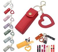 2-In-1 Lip Oil Keychain,Lipstick Holders Keychains with Mirror,Potable PU Leather Lipstick Holder Keychains