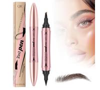 2 in 1 Matita Sopracciglia, Matita Sopracciglia Microblading, Matita Sopracciglia Waterproof, Crea Sopracciglia A Lunga Tenuta, Naturale, Più Fine (Marrone Scuro + Nero)