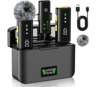 2 in 1 Microfoni Wireless Professionali per iPhone e Android, Lavalier Microfono Wireless, con Display Custodia di Ricarica, 30 Metri, 48h Use, per Registrazione Video, Tiktok, Youtube, Vlog Creator