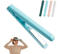 2 in 1 Mini Curling Iron for Short Hair, Portable USB Cordless Straightener Curler, Travel Flat Iron with Ceramic Heating for Fringes, Bangs & On-the-Go Styling (Blue)