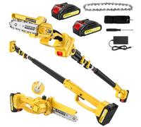 2-in-1 Mini Motosega a Batteria con Asta 2.2m Telescopica, 6 Pollici Motosega Telescopica Senza Spazzole con 2x2000mAh Batterie, Altezza Di Lavoro 5m, per Aziende Agricole, Frutteti, Giardini