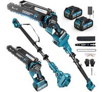 2-in-1 Mini Motosega a Batteria con Asta Telescopica, 8 Pollici Motosega Telescopica Senza Spazzole con 2x4000mAh Batterie, Altezza Di Lavoro 4m
