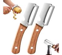 2-in-1 Multifunctional Vegetable Peeler, Stainless Steel Blade Kitchen Tool with Wooden Handle, Snag Fruit & Potato Peeler, Manual Duty Food Peeling Tool for Home Cooking
