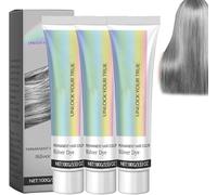 2-in-1 Natural Essence Extract Silver Hair Dye, Silver Gray Natural Hair Dye Cream, Silver Metallic Hair Dye, Fashion Silver Gray Hair Dye Permanent, for All Hair Types (3 Pcs)