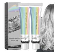 2 in 1 Natural Essence Extract Silver Hair Dye - Silver Metallic Hair Dye,Silver Gray Hair Dye, Silver Gray Natural Hair Dye Cream,Instant Natural Hairstyle Cream Dye,Permanent Hair Dye (Silver, 2Pcs)