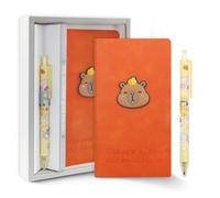 2 in 1 Orange Capybara Theme Stationery Gift Box Set,Cute Cartoon Animal Capybara Notebook Journal Memo Pads Notepad Diary with Pen Gift for Kids Office School Classroom Birthday Students Rewards