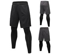 2-in-1 Pantaloncini Running Uomo Sportivi Leggins Corsa Palestra Calzamaglia Sportivi Pantaloni Sportivi a Compressione da Uomo Pantaloni Base Layer Tights Collant Allenamento Leggings per Gym Jogging