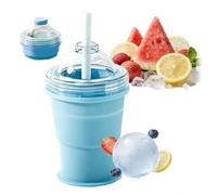2-in-1 Portable Ice Bottle Maker and Silicone Tumbler, Collapsible Ice Maker Cup with Lid and Straw, Large Round Ice Sphere Mold for Coffee and Summer Drinks, Leakproof Travel Tumbler Ice Mold (C)