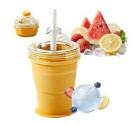 2-in-1 Portable Ice Bottle Maker and Silicone Tumbler, Collapsible Ice Maker Cup with Lid and Straw, Large Round Ice Sphere Mold for Coffee and Summer Drinks, Leakproof Travel Tumbler Ice Mold (B)