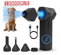 2 IN 1 Potente 130000 giri/min Mini Turbo Violento Ventilatore Elettrico Asciugatrice per cani da compagnia Velocità del vento 52 m/s Aria Spolverino Ventilatore Forniture per cani portatili black