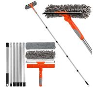 2 in 1 Professionale Raschietto per Vetri e Kit di Pulizia con Manico Telescopico 240 cm, Lava-vetri Telescopico con Testa Flessibile per Vetri Alti Interni