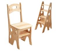 2-in-1 Sedia a Scala Pieghevole con 4 gradini, Robusto Sgabello per gradini in Legno di Gomma e Sedile per Uso Interno all'aperto, Rack di Esposizione Multiuso per l'arredamento della Cucina di casa,