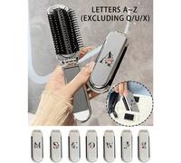 2 in 1 Specchio per capelli e trucco pieghevole - Portatile, da tavolo, lettera nera a fiore A-Z, strumento di bellezza contemporaneo per viaggiare, pettine pieghevole con specchio per trucco, facile 
