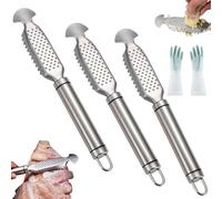 2-in-1 Stainless Steel Fish Scaler + Ginger Grater, 9 Inch Fish Scale Remover with Hanging Handle, Kitchen Fish Scales Scraping Tool for Easy Descaling, Grating & Cleaning (Style a,3pcs)