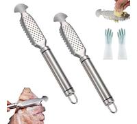 2-in-1 Stainless Steel Fish Scaler + Ginger Grater, 9 Inch Fish Scale Remover with Hanging Handle, Kitchen Fish Scales Scraping Tool for Easy Descaling, Grating & Cleaning (Style a,2pcs)