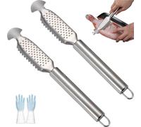 2-in-1 Stainless Steel Fish Scaler + Ginger Grater, Professional Grade Fish Scale Remover Tool, Multifunctional Fish Scale Remover and Grating Plate for Kitchen (2pcs)