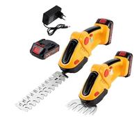 2 in 1 Tagliasiepi Batteria e Accorciatoie, 21 V Elettrico con Batteria da 2000 mAh e Caricabatterie, Utensili da Giardino, Forbici da potatura, Forbici da Prato (Giallo con 1 Batteria)