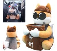 2 in 1 Tissue Box and Trash Can, Cute Plush Cartoon Car Trash Bin, Soft Doggie Tissue Holder and Trashs Can, Multifunctional Animal Paper Box for Car and Home