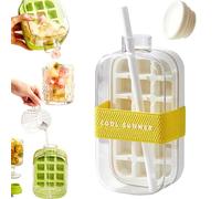 2 in 1 Touch-Free Ice Cube Tray Water Bottle with Lid and Bin, Water Bottle Ice Cube Tray, Easy Ice Release for Freezer, Perfect, for Coffee, Juice, and Beverages (White,800ml)