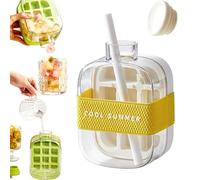 2 in 1 Touch-Free Ice Cube Tray Water Bottle with Lid and Bin, Water Bottle Ice Cube Tray, Easy Ice Release for Freezer, Perfect, for Coffee, Juice, and Beverages (White,500ml)