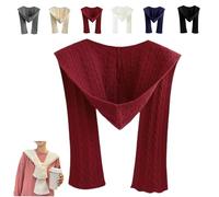 2-in-1 Unisex Hooded Scarf,Knitted Hooded Long Scarf Large Head Wrap Scarves,Lightweight Warm Shawl for Cold Weather Outdoor (Red)