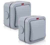 2 interruttori della luce resistenti alle intemperie, 20 A, IP66, impermeabile, con interruttore indipendente e spia di controllo, interruttore universale per esterni, colore grigio, per giardino