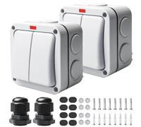 2 interruttori della luce resistenti alle intemperie, 20 A, IP66, impermeabile, doppio interruttore con interruttore indipendente e spia di controllo, per esterni, giardino, balcone