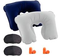 2 Kit Cuscino Gonfiabile Viaggio Collo Aereo - Cuscino Gonfiabile Cervicale Aereo da Viaggio con Maschera e Tappi - Collare Cervicale Gonfiabile Cervicali e Riposa Collo - Cuscino Dormire - Travel