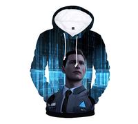 (2,L=US S)Felpa con cappuccio stampa 3d Detroit Become Human Connor Rk800 pullover