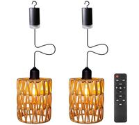 2 lampade a sospensione in rattan, per interni ed esterni, stile boho, a batteria, senza collegamento di alimentazione, portatili, per interni ed esterni, giardino