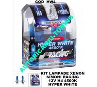 2 Lampade Effetto XENON Luce Extra Bianca 12V H4 4500K HYPER WHITE Simoni Racing