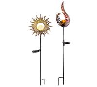 2 lampade LED da esterno, lampade a innesto, lampade da giardino, lampade solari, metallo marrone, H 81,5 cm