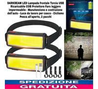 2 Lampade Led frontale Torcia USB Ricaricabile COB Proiettore Faro Impermeabile