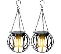 2 lampade solari da giardino per esterni, lanterne solari con lampadina a LED bianco caldo, lanterna solare per esterni, IP65, in metallo, con gancio e catena, per esterni, balcone, decorazione da
