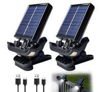 2 lampade solari per esterni con rilevatore di movimento, morsetto per luci solari, impermeabile, lampada solare per esterni, 600 lm, 270°, luci solari per giardino, recinzioni, grondaie, luce bianca