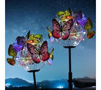 2 lampade solari per esterni da giardino, Ip55, impermeabile, luce solare da giardino, per esterni, catena luminosa a farfalla, luci da giardino (sferica)