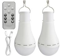 2 lampadine a LED ricaricabili tramite USB, 12 W, con gancio e telecomando, 3 modalità, funzionamento a batteria, lampada da campeggio, luce di emergenza, adatta per interruzioni di corrente