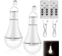 2 lampadine con batteria: 12 W USB ricaricabili con gancio, luce di emergenza regolabile con 3 modalità di luce, lampadina a LED con telecomando, lampadina LED per luce di emergenza per interni ed