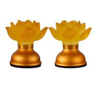 2 lanterne LED a forma di loto, ricarica USB, luce gialla, 9 cm, motivo floreale, ricaricabili e plug-in, set da 2 pezzi, ideali per statue di Buddha, regali religiosi, decorazioni per la casa