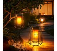2 lanterne solari con effetto fiamma reale per esterni, IP65, impermeabili, per giardino, balcone, terrazza e cortile con sensore crepuscolare automatico, decorazione da giardino