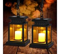 2 lanterne solari per esterni con candela a LED, lanterna solare a LED, lampada solare per esterni, effetto tremolante, lanterna a LED solare con candele, lampada decorativa per giardino, terrazza