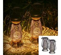 2 Lanterne Solari per Esterni, Görvitor IP44 Impermeabili in Metallo per Esterni, Orientali,Luce Bianca Calda per Giardino da Appendere Balcone,Decorazione Vintage da Giardino