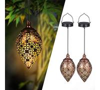 2 lanterne solari per esterni, in metallo, per esterni, con IP44, impermeabile, luce bianca calda, LED orientali, per esterni, da appendere, per giardino, balcone, terrazza, Natale