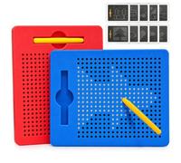 2 lavagne magnetiche da disegno per bambini, 20 carte con motivo e 2 penne | rosso e blu, ciascuno da 17,5 × 21,5 cm, griglia da 19 × 20 punti: solleva le palline, rinnova il modello e ripristina