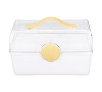 2 Layer Storage Box with Transparent Cover and Rotating Lock, Double - Tier Plastic Organizer Box for Office Home Classroom, Portable Handle, PP PET (Bianca)