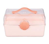 2 Layer Storage Box with Transparent Cover and Rotating Lock, Double - Tier Plastic Organizer Box for Office Home Classroom, Portable Handle, PP PET (Rosa)