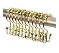 2 Lb. Depot Ganci per tende da doccia doppi anelli (finitura decorativa dorata) Gancio metallico in acciaio inossidabile resistente alla ruggine di alta qualità, sfere a rulli in ottone, set di 12