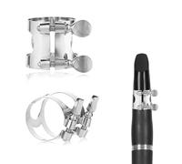 2 legature per clarinetto e bocchino per clarinetto B, piatta, color argento, con viti regolabili, per clarinetto e strumenti a fiato